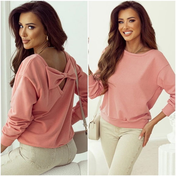 Harmony In Nature Tops - Bow Accent Cozy Sweatshirt - Coral
